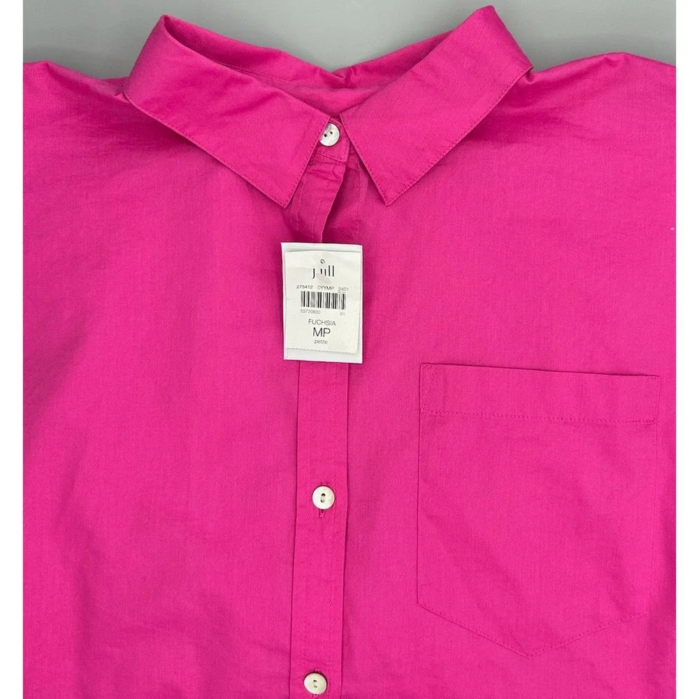 J Jill Pink Button Front Long Sleeve Pocket Shirt Women's Size Petite Med NWTags - Picture 1 of 10